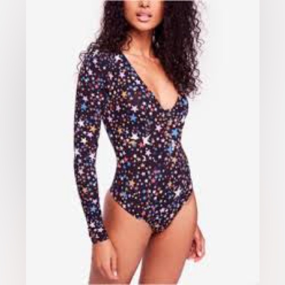 Free People‎ Black Celestial Bodysuit One Piece Size XS NWOT